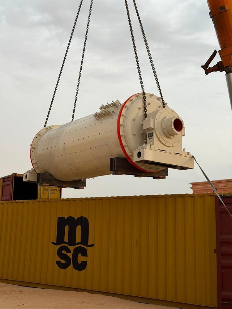 Ball mill lifted from its container on arrival